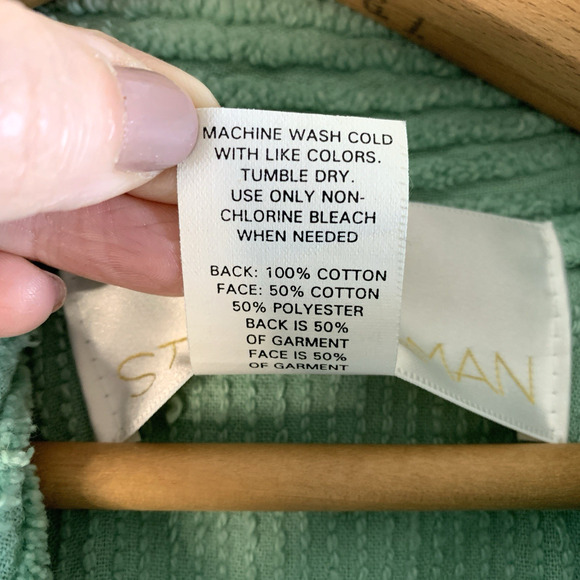 VTG Stan Herman Womens Terry Cloth Robe Sz M Petite Green Button Up House Coat - Picture 8 of 15